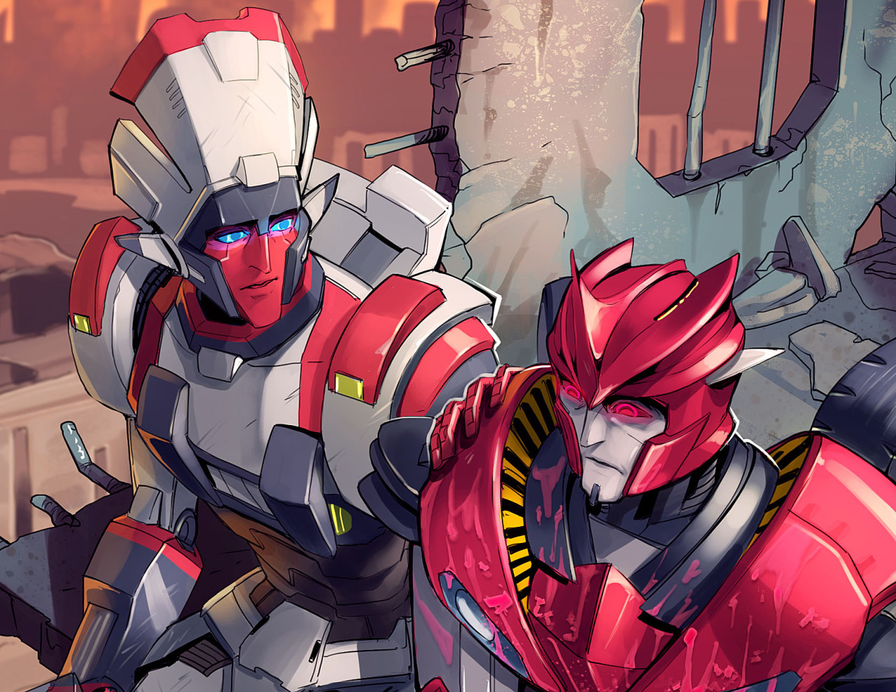 larrydraws:  A very interesting commission of TFA’s Red Alert and Knock Out for