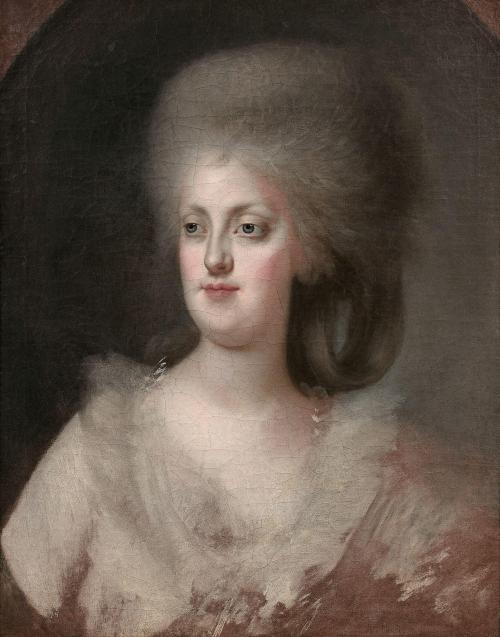A portrait of Maria Carolina of Austria, queen of Naples and Sicly, attributed to Agustín Esteve y Marqués. 18th century. [source: Artcurial, Old Master & 19th Century Art Auction; June 9, 2021. Via Invaluable.]