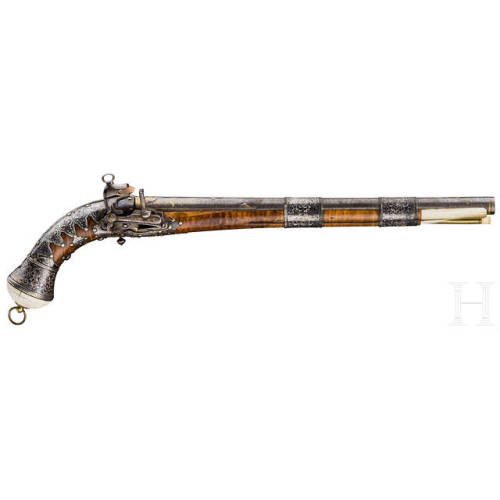 Silver mounted miquelet pistol from the Caucasus, 19th century.from Hermann Historica
