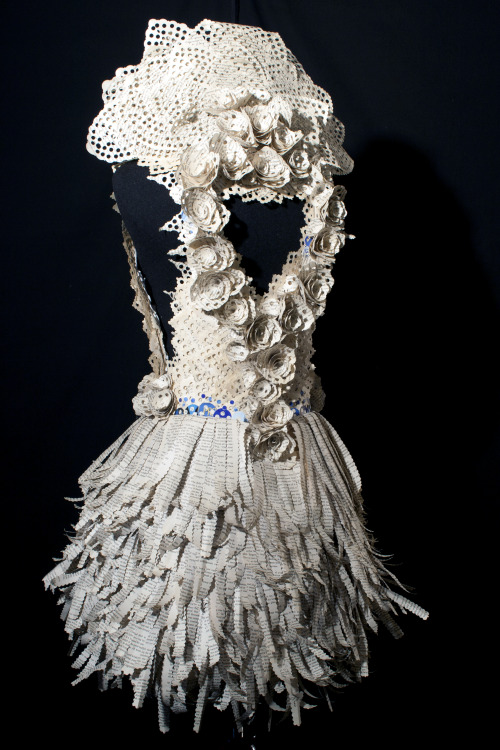 Dresses made from the pages of romance novels.