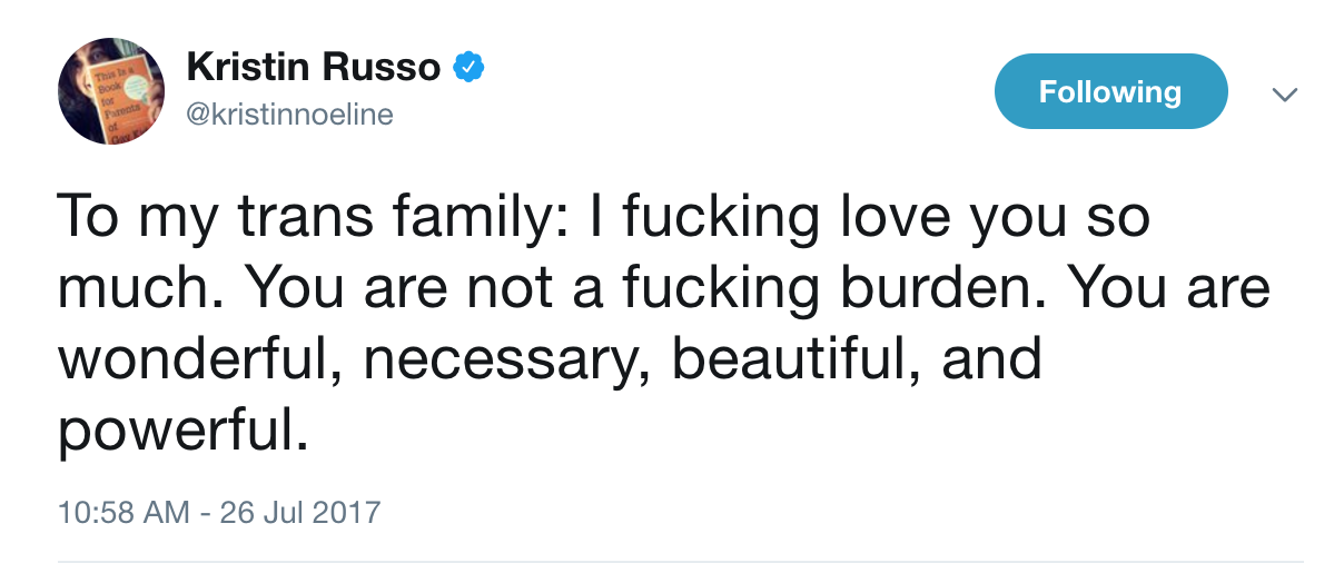 theartoftransliness:Today Donald Trump tweeted that transgender people will no longer