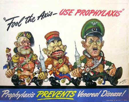 In an effort to cut down on sexually transmitted diseases among troops during World War II, these PS