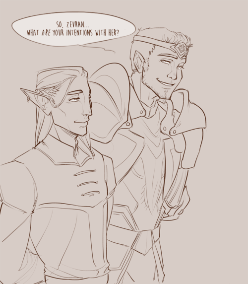 against-stars: Alistair: So let me ask you something. What are your intentions with her?Zevran: You 