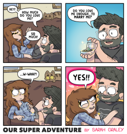 oursuperadventure:  Hey, me and Stef are now engaged!It was seven years ago on Friday that we had our first date and Stef completely surprised me out of the blue by asking me to marry him!Both of our mums loudly exclaimed “Well, it’s about time!”