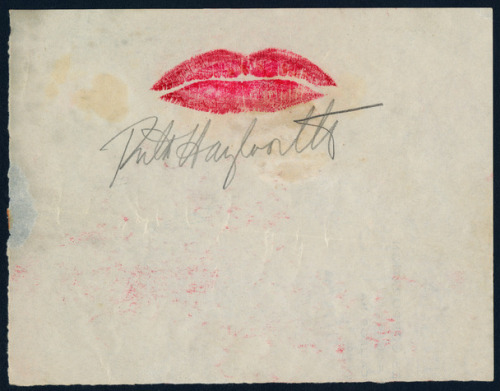 Rita Hayworth lip print taken by makeup artist Clay Campbell