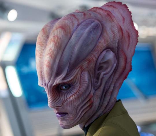 just-a-funny-little-brain: So, I know Suicide Squad won best makeup, but can we just take a moment to appreciate the makeup in Star Trek Beyond anyway? I mean, just look at these: First off, Kalara. The color gradient and the ridges are just gorgeous.