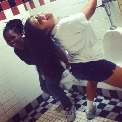 ipstanding:  Harmony and Hailley are just too funny ❤❤❤❤❤ #yolorebels #urinals by yolorebels http://bit.ly/10yk6Ta