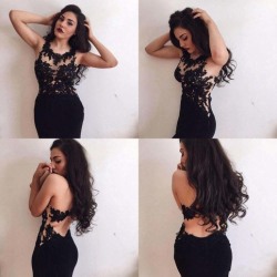 promgown:  black lace long prom dress