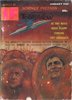 scificovers:  If vol 18 no 1, January 1968. Cover by John Pederson Jr illustrating “He That Moves” by Roger Zelazny.