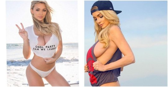 H奶正妹 琳賽皮拉斯（Lindsey Pelas）襯衫扣不住大方露深溝 常抱怨捧奶都捧不住