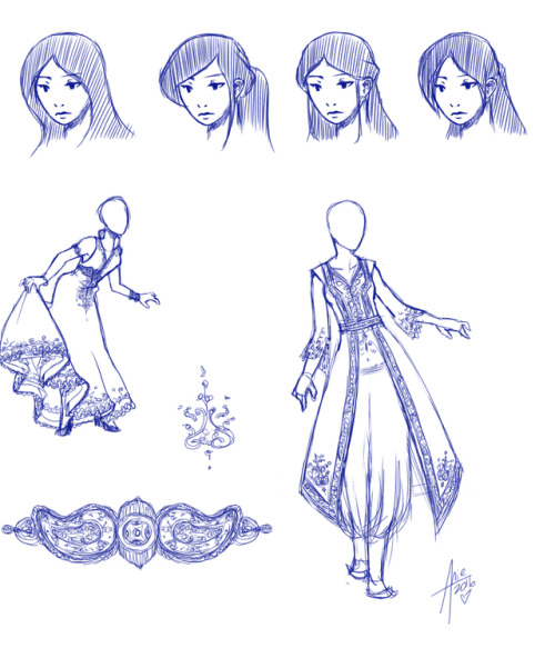 Some early Haydée concepts. I tried to base her outfits on traditional Greek and Albanian costumes t