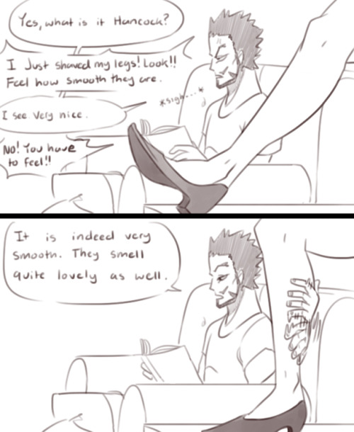 thezombiedogz:  So smooth~ I have this AU where the shichibukai are all roommates together and poor Mihawk can’t ever get a break. 