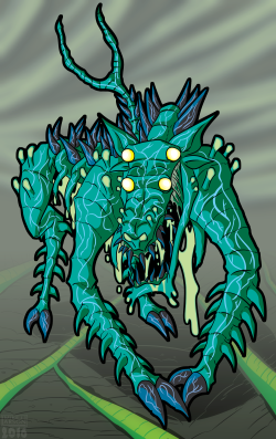 This was commissioned by someone on deviantART called Space-Piano, and he wanted me to draw his custom elder god, Lau-Ga'roh, who is basically the god of the Hounds of Tindalos.