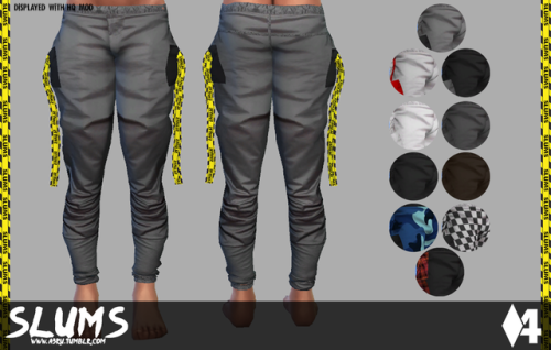 Caution Track Pants for AM.A pair of slim style track pants with straps hanging from the side pocket