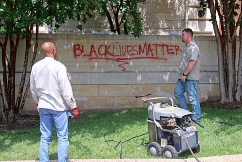 7 July 2016, Texas, A Confederate memorial was tagged with ‘Black Lives Matter’ following the murder