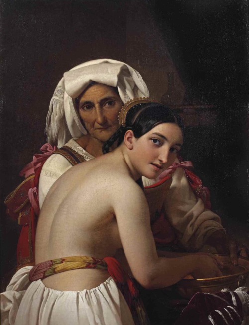 An Italian Beauty Bathing.1839.Oil on Canvas.99 x 74.5 cm. (38.97 x 29.13 in.)Art by Jean Baptist Lo