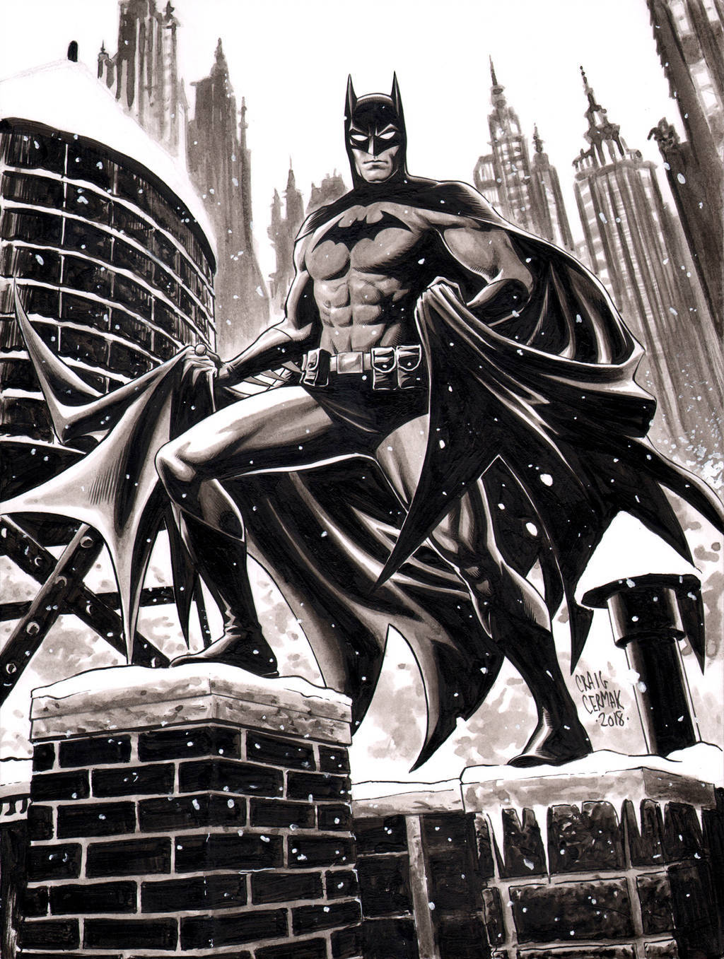 BATMAN NOTES — Batman On Snowy Roof by Craig Cermak