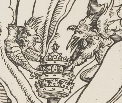 Matthias Gerung - Two devils are crowned as a Sultan and as a Pope (c. 1520). Details.