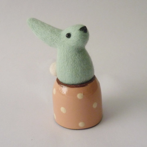 Little green bunny - needle felt sculpture by Gretel Parker - free shipping worldwide