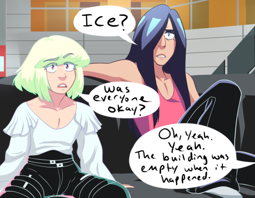 that-one-promare-comic:First panel: Meis: Ice?Lio: Was everyone okay?Galo (off-panel): Oh, yeah