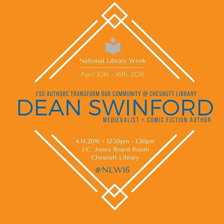 We are closing out #nationallibraryweek with a reading by #FayState English professor, Dean Swinford. Join us at 12:30 in the J.C. Jones Board Room on the 2nd floor of #ChesnuttLibrary. #NLW16 #librariestransform #insidechesnuttlibrary #broncopride...