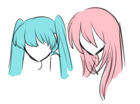 and i just noticed how miku and luka’s bangs actually look:   how i usually draw their bangs: 