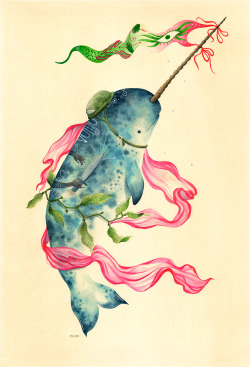 animalbattle:  Narwhal 15 x 22” A birthday gift for my friend, lady lion, and fellow illustrator Brooke Weeber. 