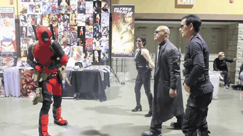 cosplaysleepeatplay:  Deadpool vs Matrix Cosplay Gif captured from of D Piddy’s
