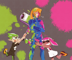 sarraceniarts: Realized that there really aren’t a whole lot of pictures where Samus interacts with Inklings. C’mon, there’s so much of Samus meeting with all the other Nintendo characters! 