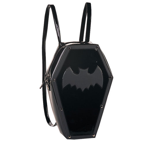 aliandbrandon:  Bat Coffin Backpack or Purse ษ.00 plus shipping very gently used zipper closure Synthetic Leather Material / Can be Sling Bag or Backpack Red Nylon Lining Inside Comes with Removable Zipper Coin Pouch Inside   Measurements: 9” Length