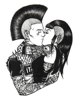 psychobat-art:  The fucking tags are stupid as fuck: #psychobilly couple#psychobilly #pin-up