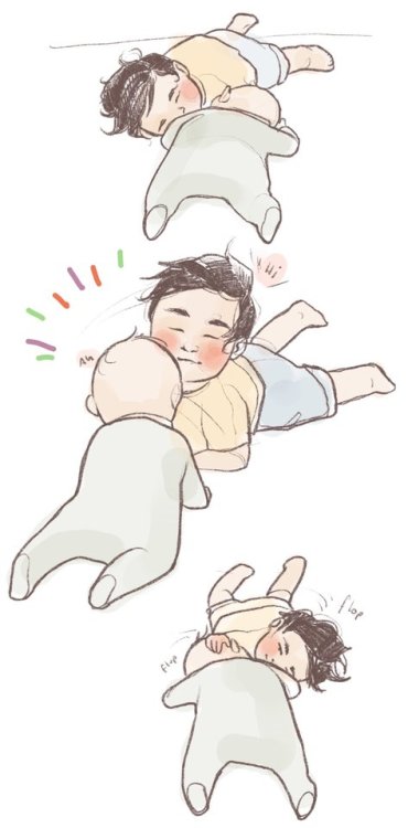 Have some Baby Hanzo and Baby Genji. Tiny humans are hard to draw?They just lie on the floor, starin