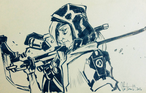 Brush pen sketches of Sombra and Ana.Stay strong, stay safe, and keep fighting.