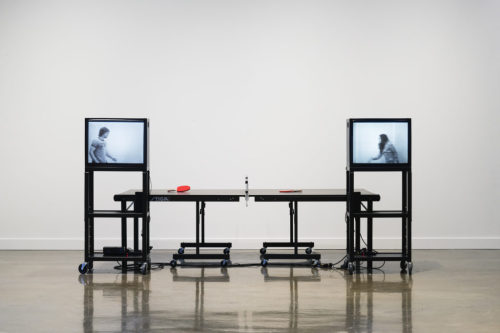 Ernst Caramelle, Video Ping-Pong, 1974. “Two-channel, video installation, two monitors, two media pl