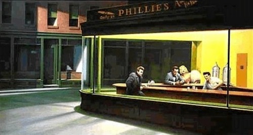 airnewzealand:bmwkmx1: “Nighthawks” - by Edward Hooper + inspired various media euphoria