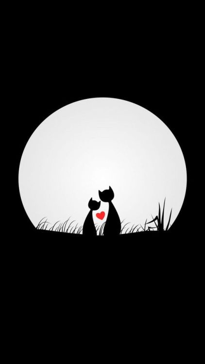 Couple, cats, love, silhouettes, moon, digital art, minimal, 720x1280 wallpaper @wallpapersmug : htt