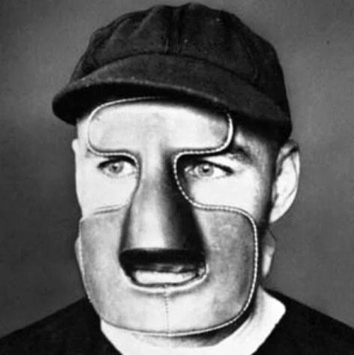 In 1929, Montreal Maroons’ goaltender Clint Benedict wore a Hannibal-Lecter-like leather mask to protect his broken nose.