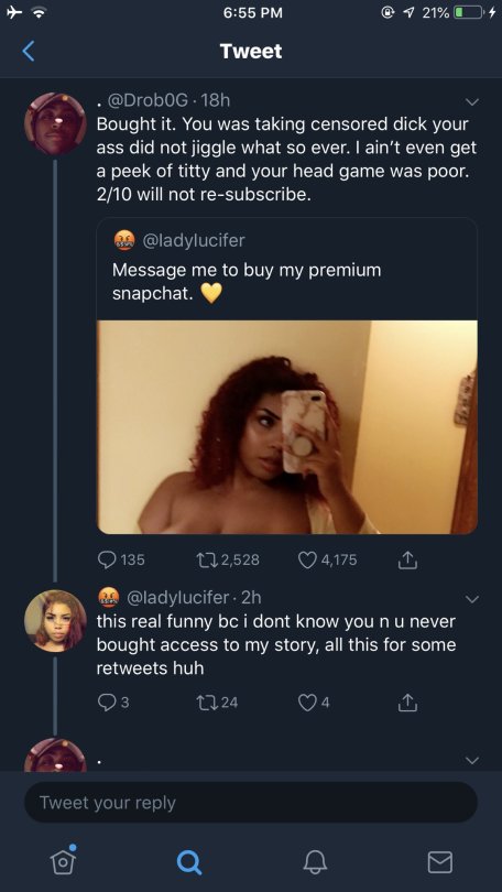 lauryngotstacks:  mangopapi:  theaddictsapartment:  softblackboy:  mangopapi:  Niggas on Twitter not playing with yall   That thread where dude ask people to post reviews of snap girls had me crying   Y’all messing w her bag just for a quick laugh 🙄