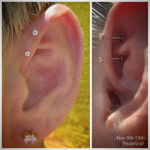 Stunnung double #forwardhelix piercings with genuine #yellowgold set #diamonds  #doubleforwardhelix 