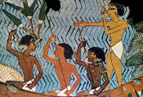 Painting of fishermen in a boat from the tomb of Ipy, Thebes.New Kingdom, 18th Dynasty, ca. 1550-129