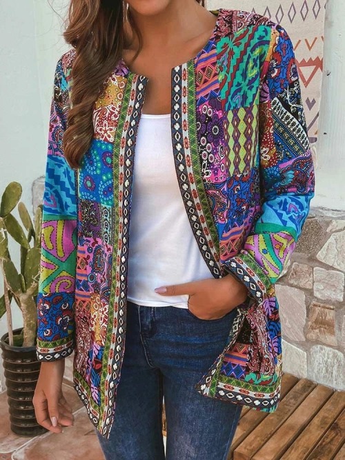 strangeavenueexpert:Vintage Ethnic Print Webbing Patchwork Plus Size Jacketsclick here20% OFF coupon