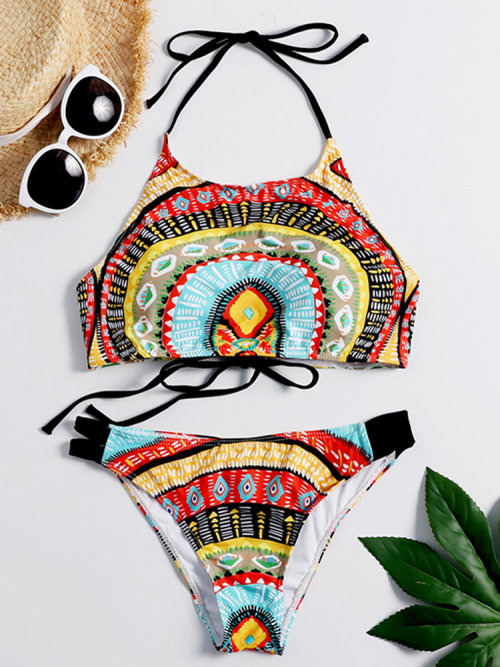 ihellofebruary: Sexy Bikinis Halter High Waist Print SwimsuitsCheck out HERE20% OFF coupon code： tum