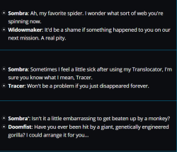 candyredterezii:  candyredterezii: I like going through voice lines and I found some of these from Sombra and these are hysterical 