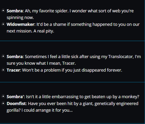 candyredterezii:I like going through voice lines and I found some of these from Sombra and these are