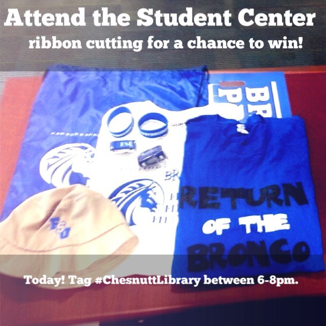 Make sure y'all attend the ribbon cutting of the newly renovated Student Center!
Take some pictures and show us you were there for a chance to win this prize pack. The ribbon cutting is from 6-8pm. Tag us in a picture with #ChesnuttLibrary or at us...