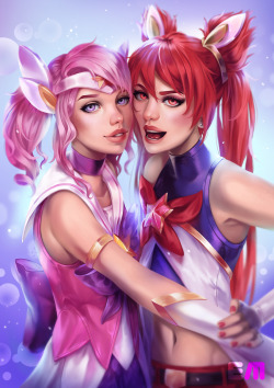 putemphasis:  Pink and sparkly. What’s not to like?How can you not love these two cuties.   Deviantart | Shop | Art Station | Commission info |    