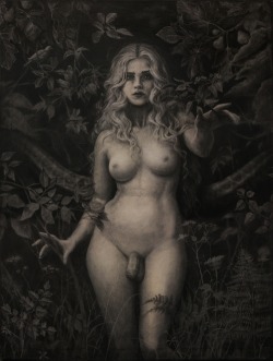 eiruvsq:  Artist &amp; Illustrator: Pandora Young “ANDROGEN IN THE GARDEN” Graphite on Canvas 2015 