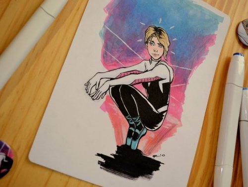 Spider Gwen fanart done for fun with ink and markers.I love the character and the animated movie was