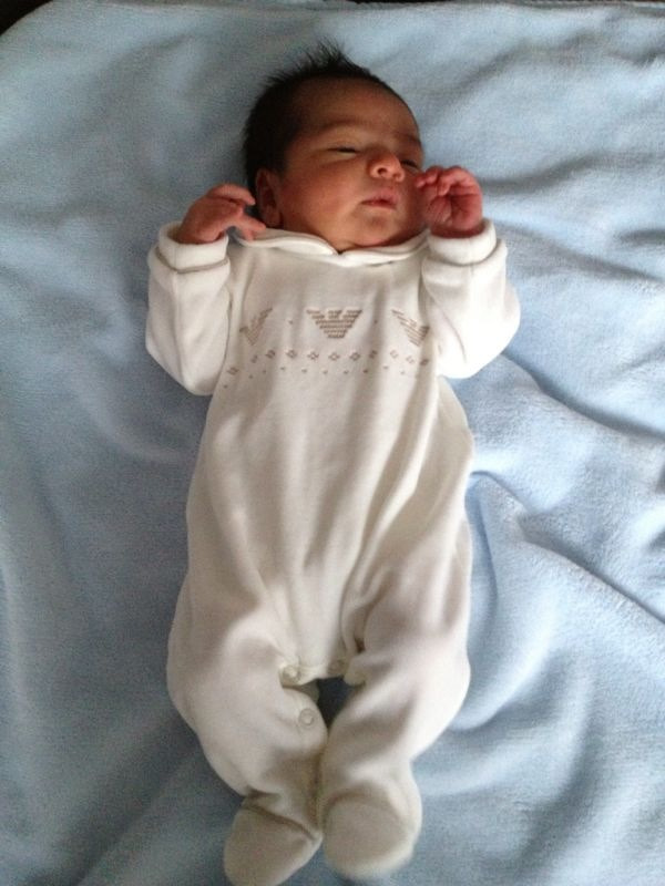 My friend&rsquo;s new son, with the clothes i presented him :) how sweet!