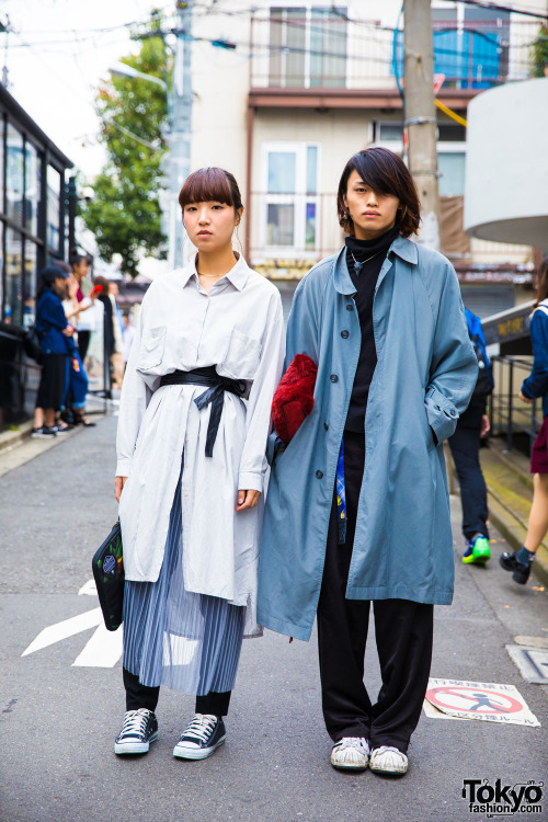 Natsumi and Kosuke on the street in Harajuku wearing fashion from vintage shops, Zucca, Puma by Miha